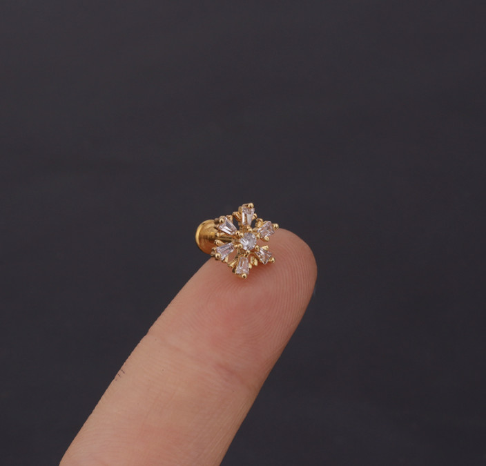 Internal Threaded Flat Labret Back Cartilage Helix Lobe Tragus Conch Earring UK