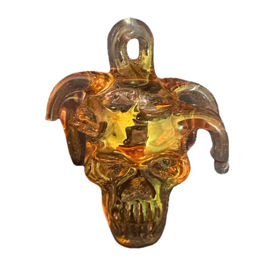 Cherry Glass Dreadhead Skull Pendant Broken Multiple Dreads Glass Art Repair