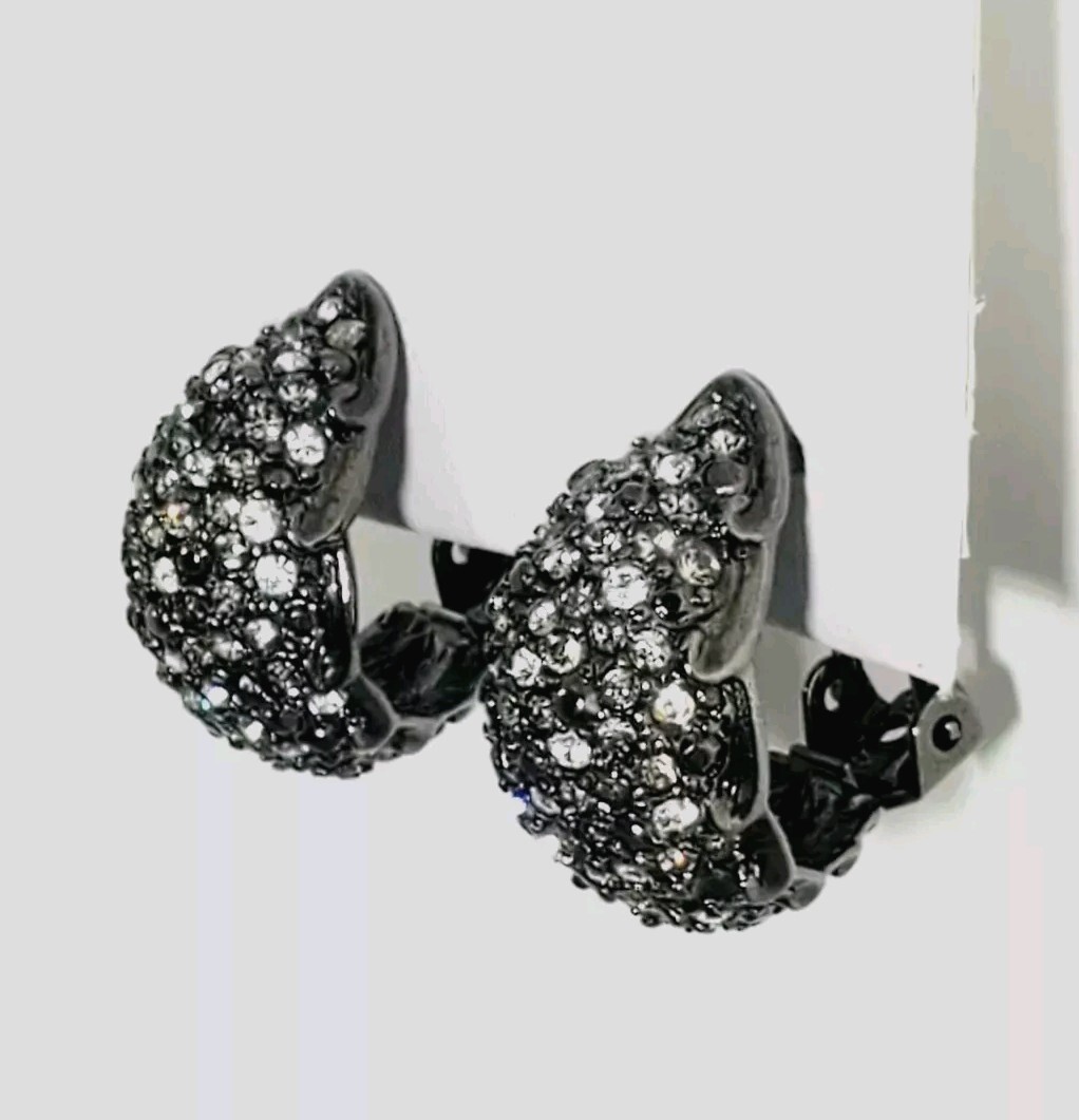 Vintage Jay Strongwater EARRINGS Paved Swarovski Crystals Japanned Gunmetal NOS
