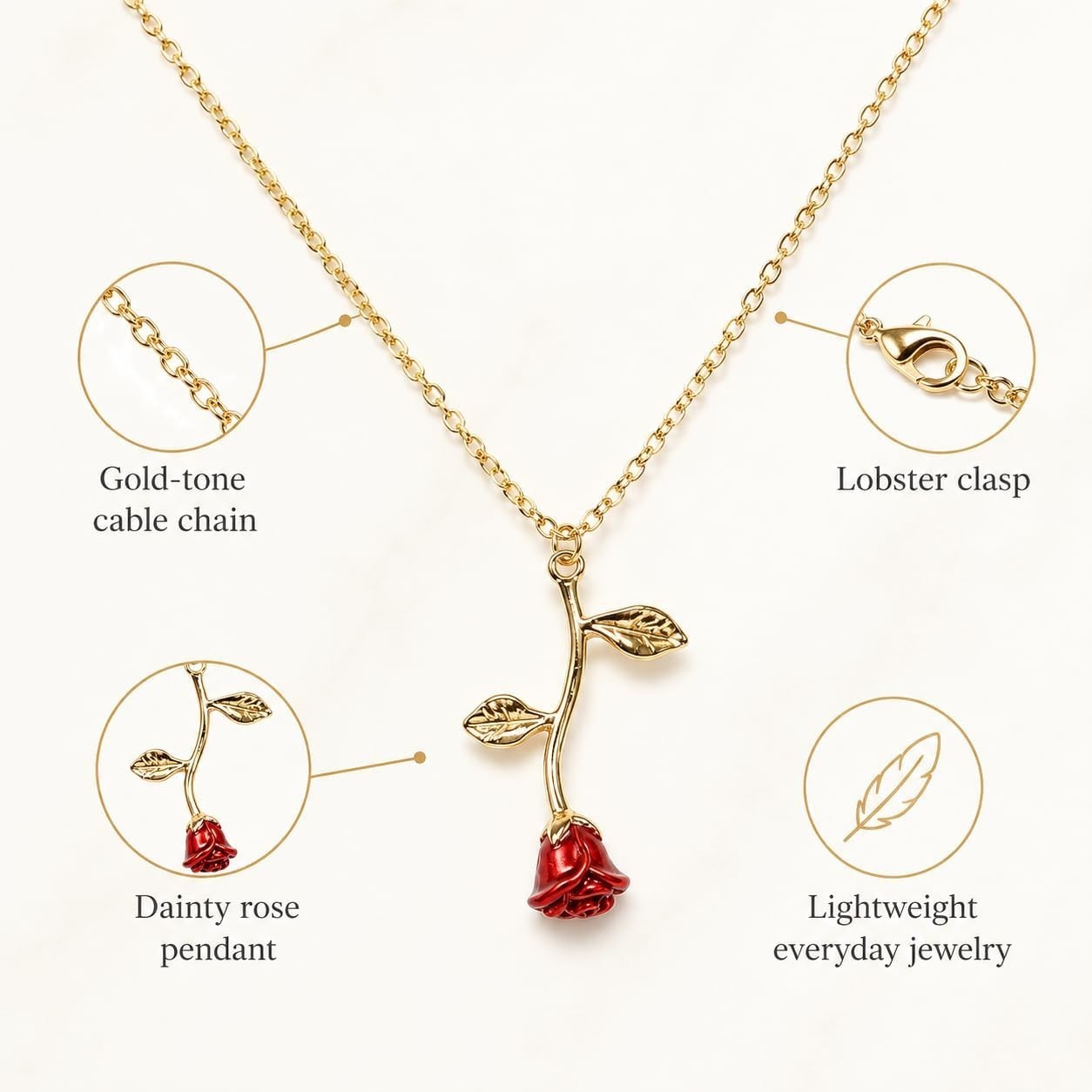 Trendy Layered Rose Gold Necklace with Flower Pendant – 18-Inch Adjustable
