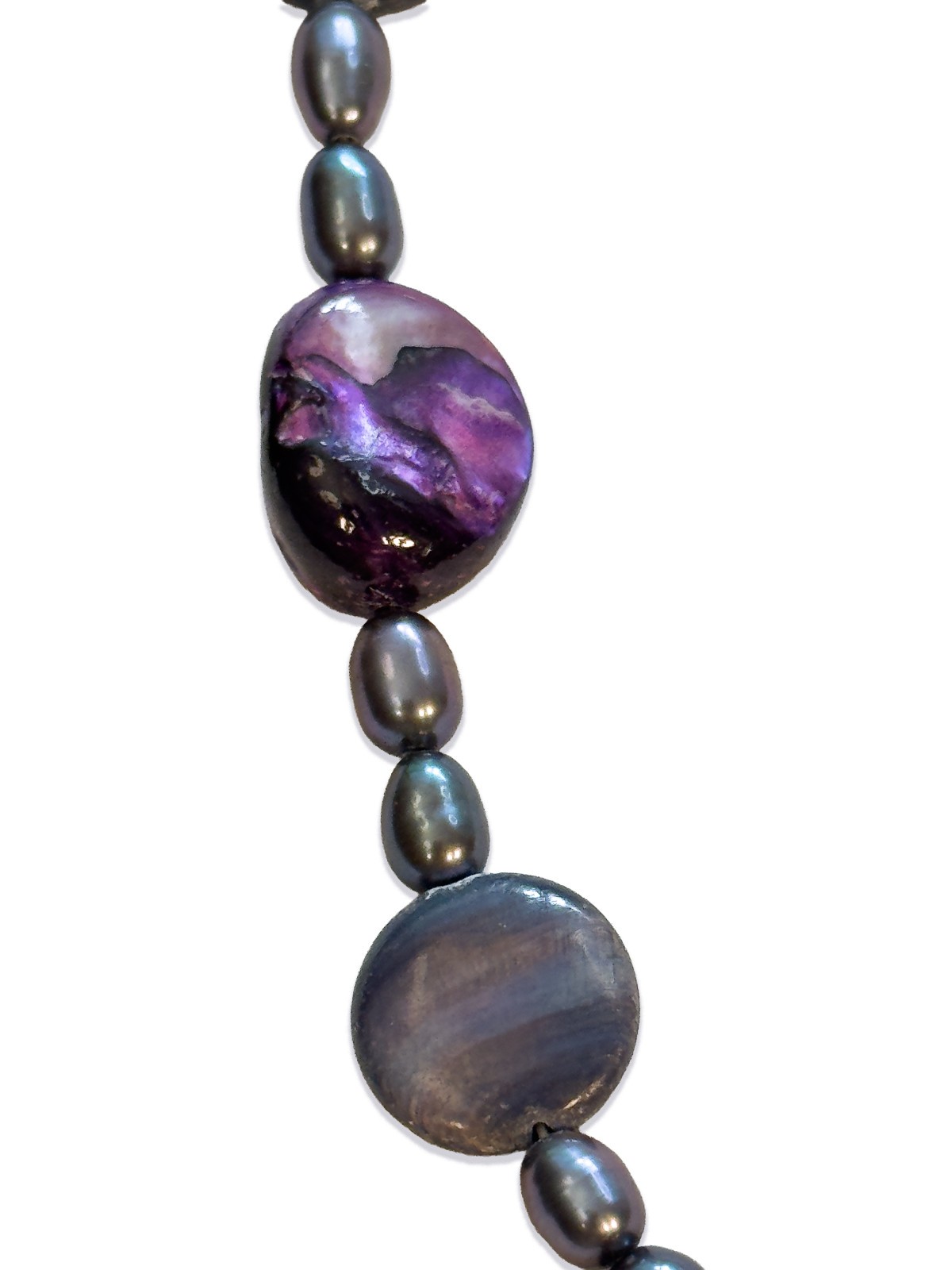 Pearl and Shell Beaded Blue and Purple Iridescent Necklace 24.25”
