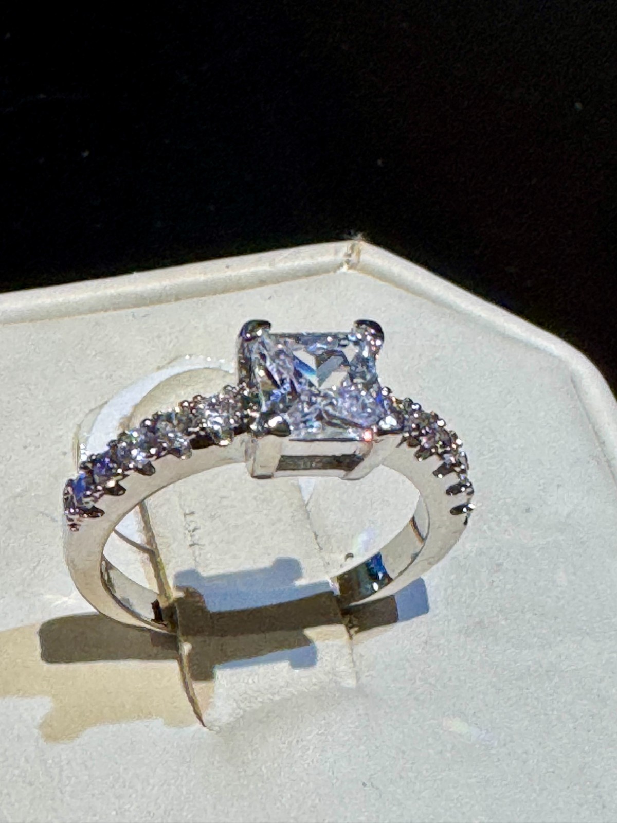 Dainty Princess Cut AAAAA CZ Solitaire With round CZ Accents Size 8