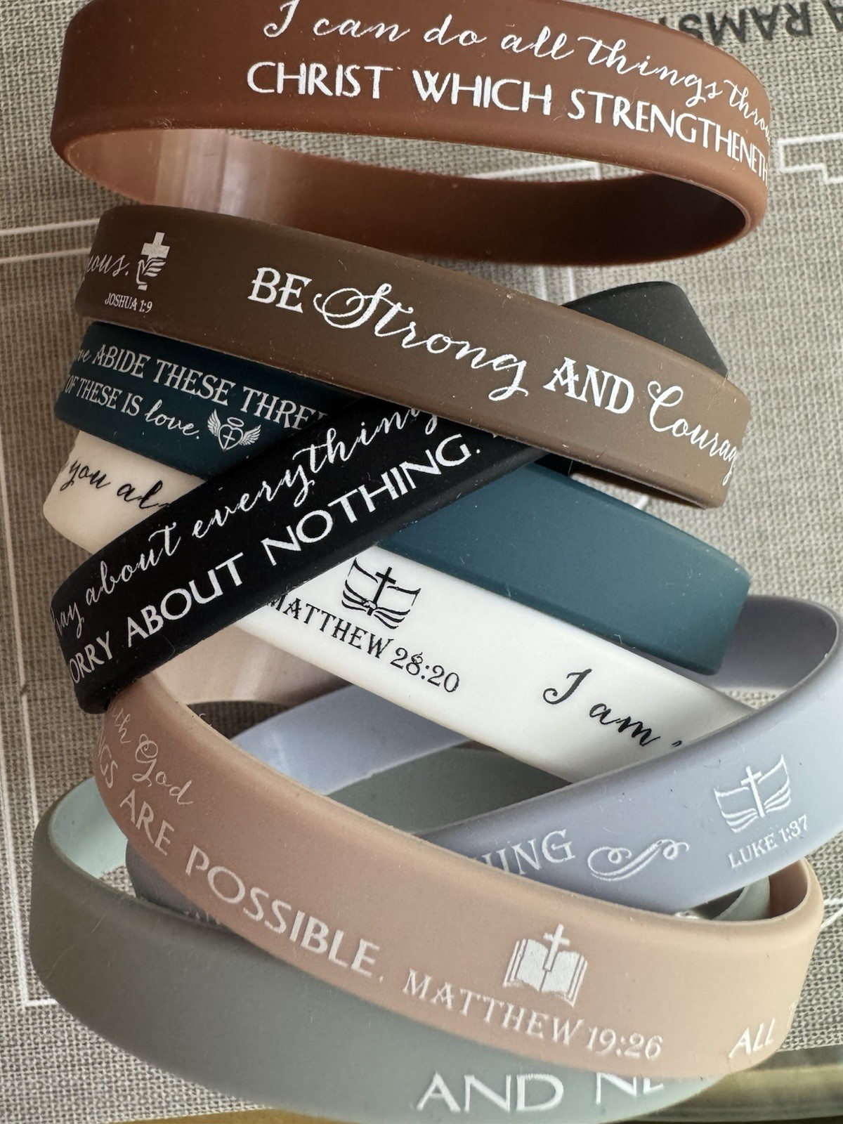 Light Brown Silicone Engraved Bible Verse Bracelet Philippians 4:13