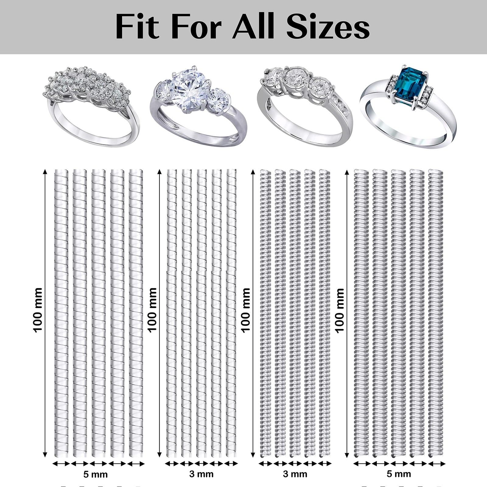 Ring Sizer Adjuster for Loose Rings, 20 Pack | Invisible Silicone Clear