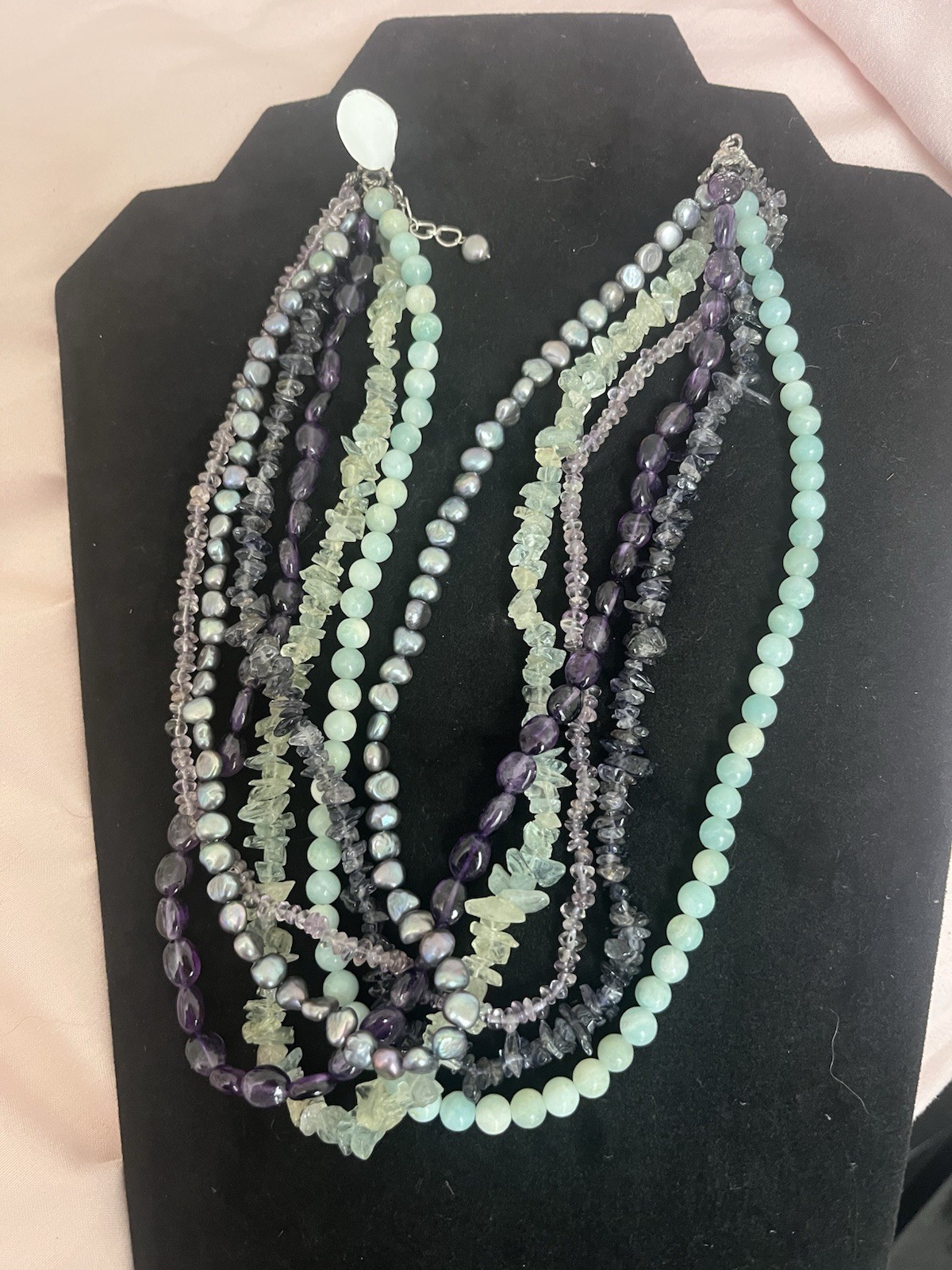 Multi strand beaded statement necklace 925 Clasp
