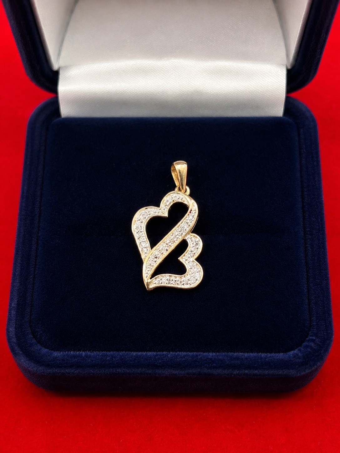 10Kt Yellow Gold Double Heart Charm Diamond | 1.8″ | 1.4gms 0.16 ct | #23409