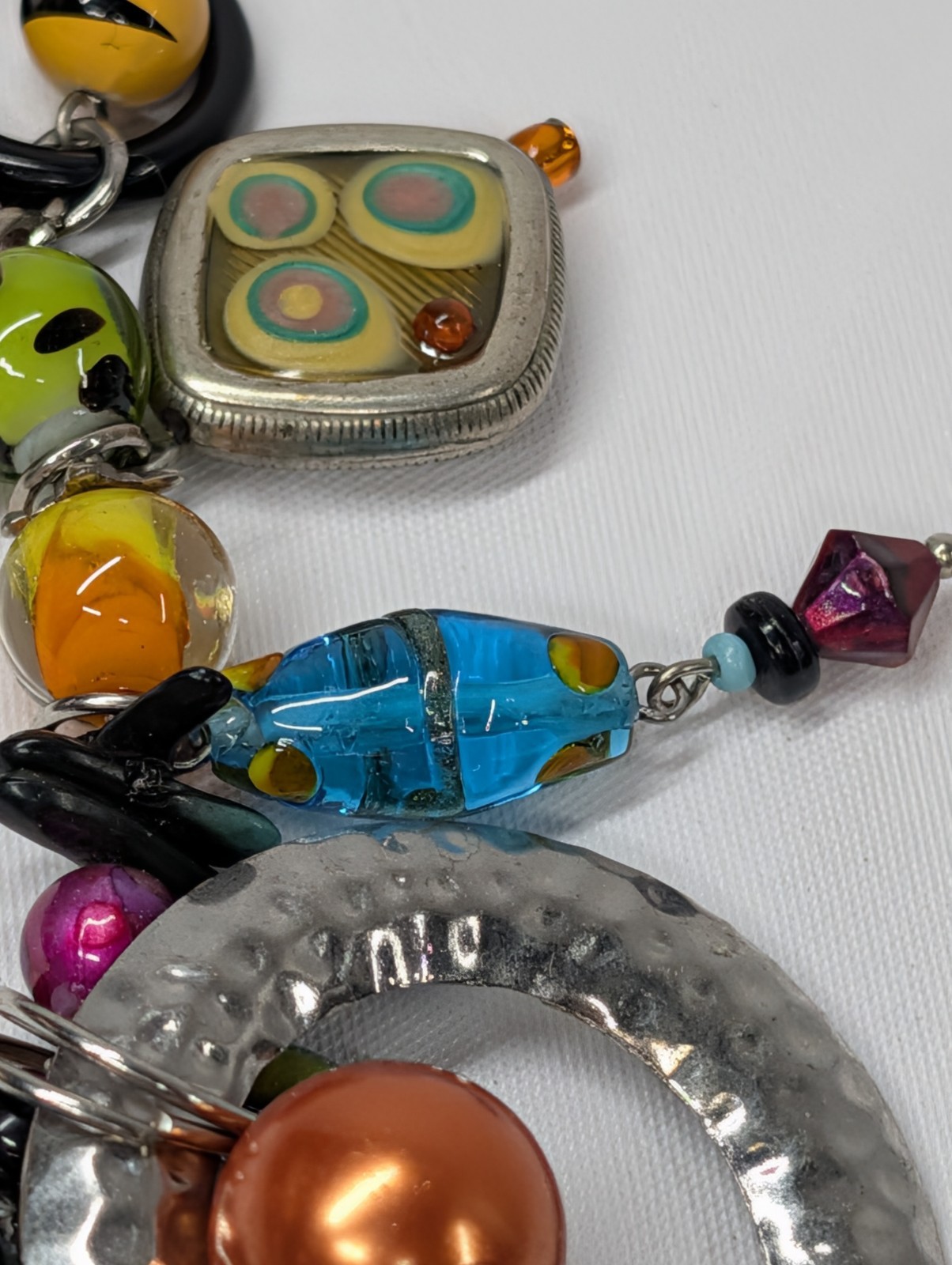 Treska Vintage Charm Bib Necklace Multicolor Lampwork Enamel Flower Estate