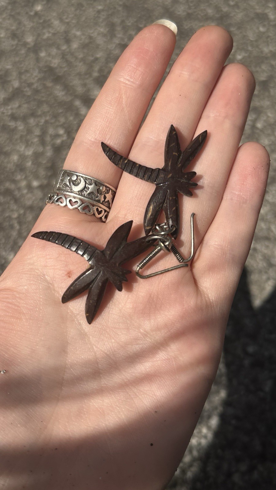 Handmade in Mexico Brown Wood Dragonfly Dangle Hook Earrings