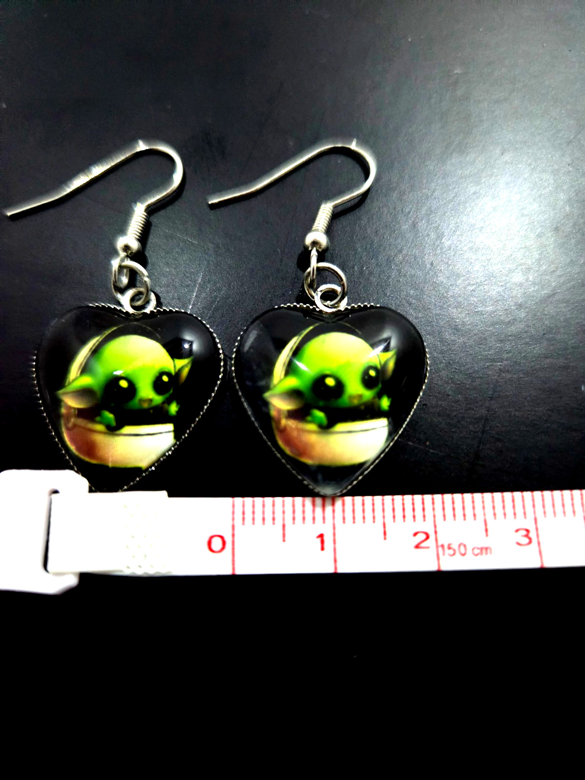 Cute Grogu Baby Yoda Heart Dangle Earrings Star Wars Mandalorian Fan Art Jewelry