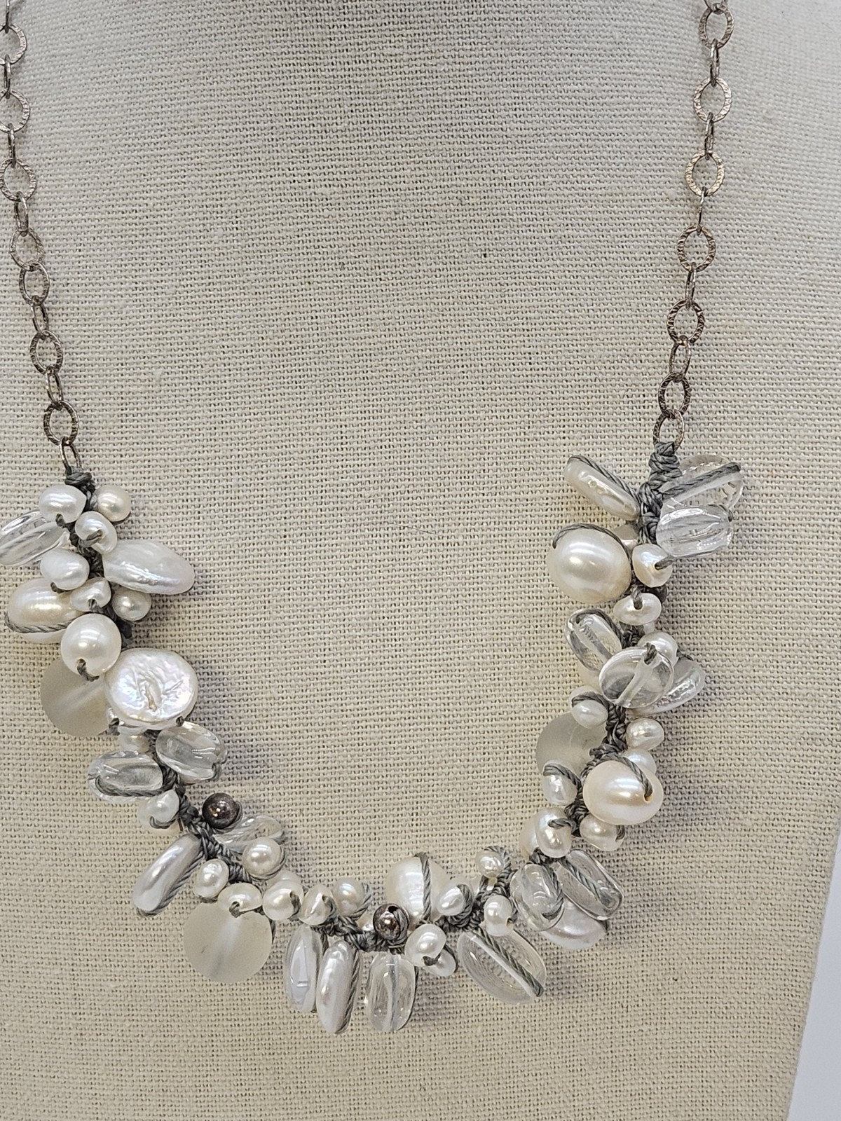 Silpada 925 Sterling Silver “Effervescence” Pearls Quartz Necklace Cluster White