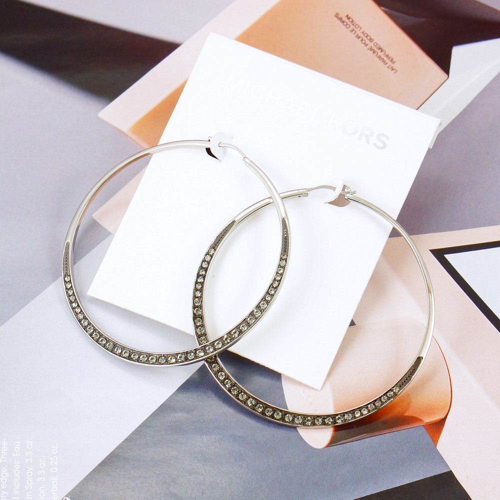 NWDF Michael Kors Crystal Detail Hoop Earrings Silver Black