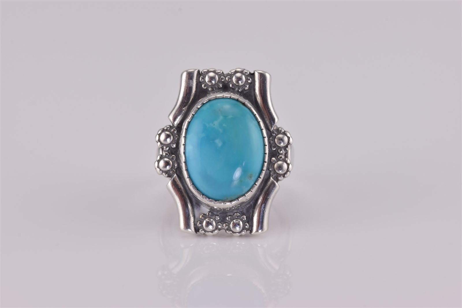 Dakota West Sterling Silver Oval Blue Turquoise Floweret Band Ring 925 Sz: 6