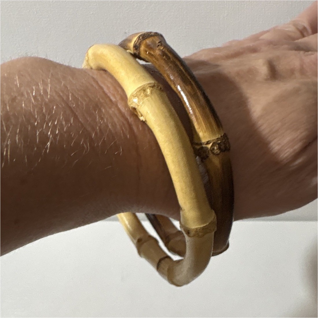 Bamboo Bangle Bracelet Set of 2, Beige & Brown, Round, No Stone
