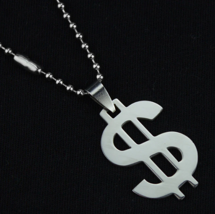 New $ Dollar Sign Charm NECKLACE Stainless Steel Pendant Charm Money