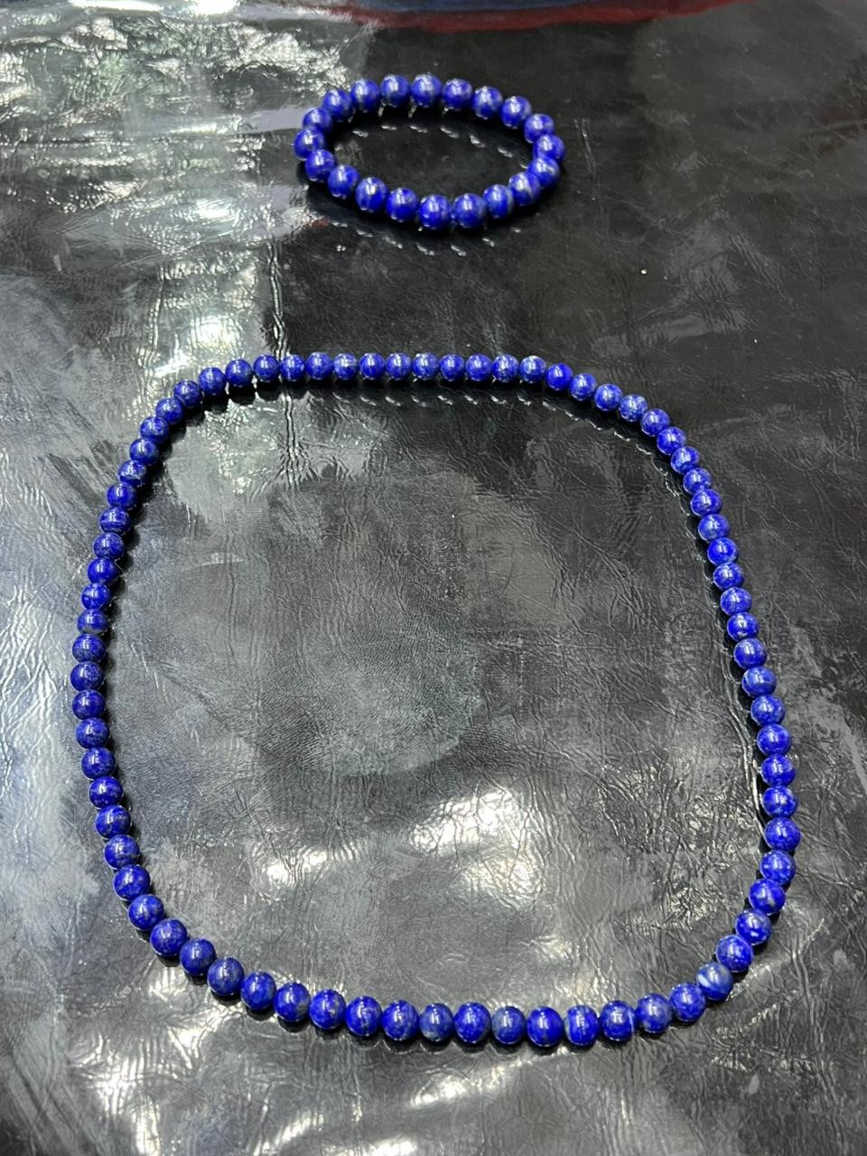 100% Natural Lapis Lazuli Beads Jewelry Set Handmade Necklace & Bracelet Gemston