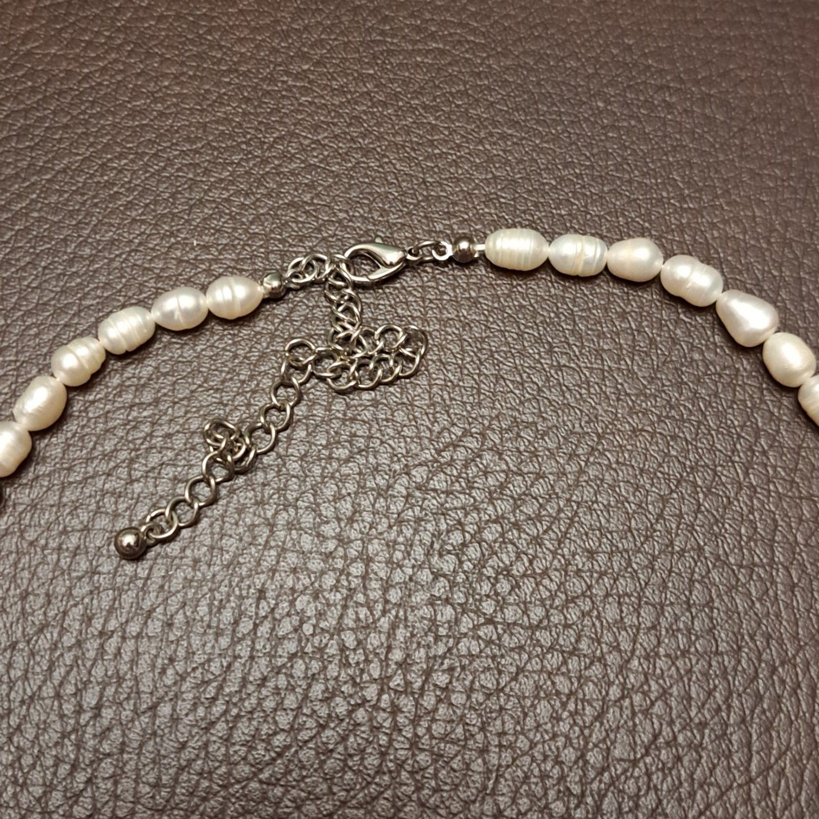 Natural Pearl Necklace With Silver Tone Centerpiece Rhinestones One Strand