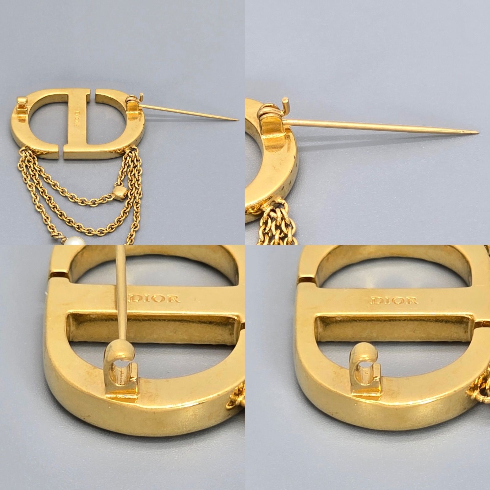 DIOR Petit CD Brooch 5.5 cm Crystal Resin Pearls Gold-tone Metal Drop Chain