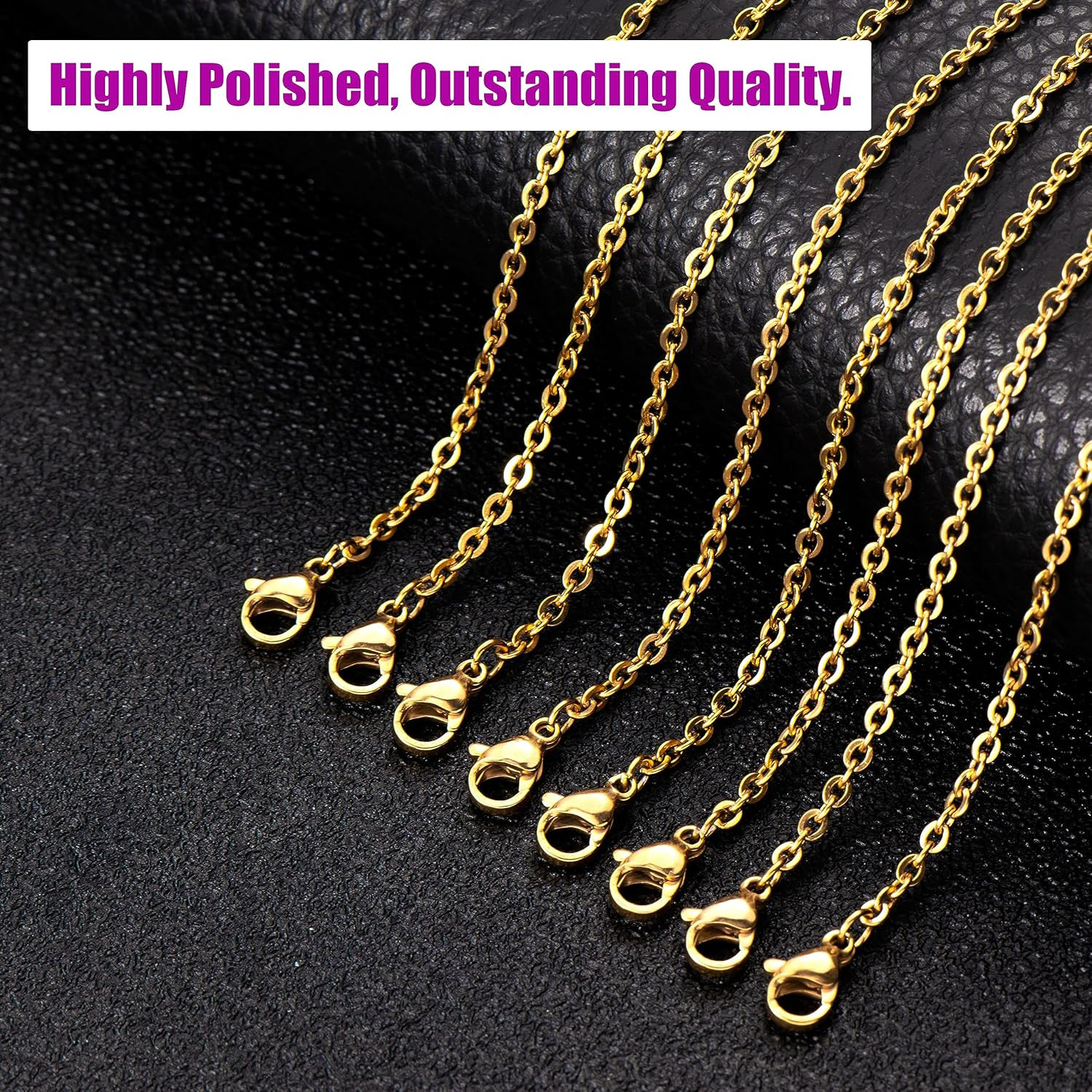 24 Pack Necklace Chains Gold Plated Stainless Steel Cable Chain Necklace Bulk fo