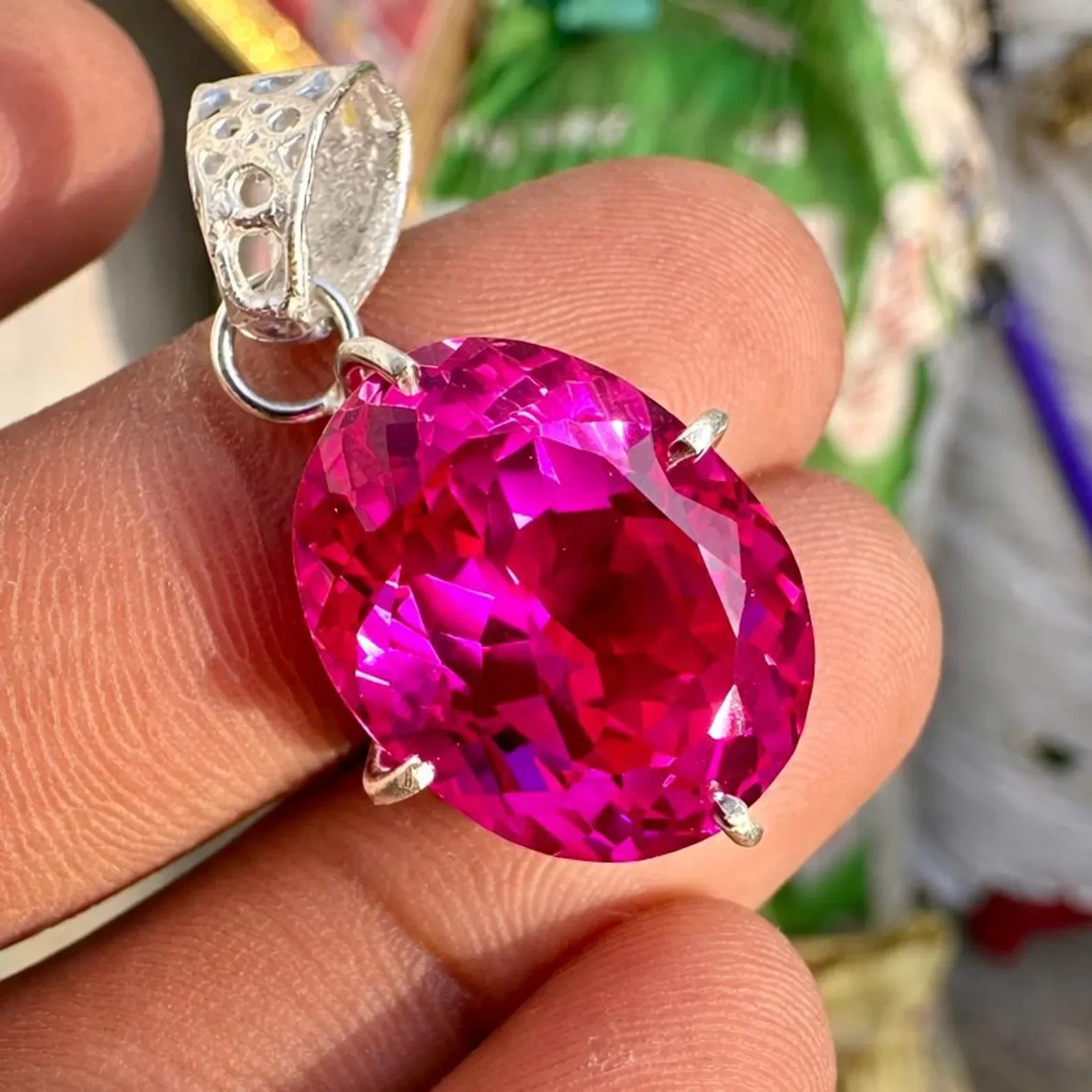 Certified 36.45 Ct Flawless Pink Sapphire Oval Shape 925 SterlingSilver Pendant