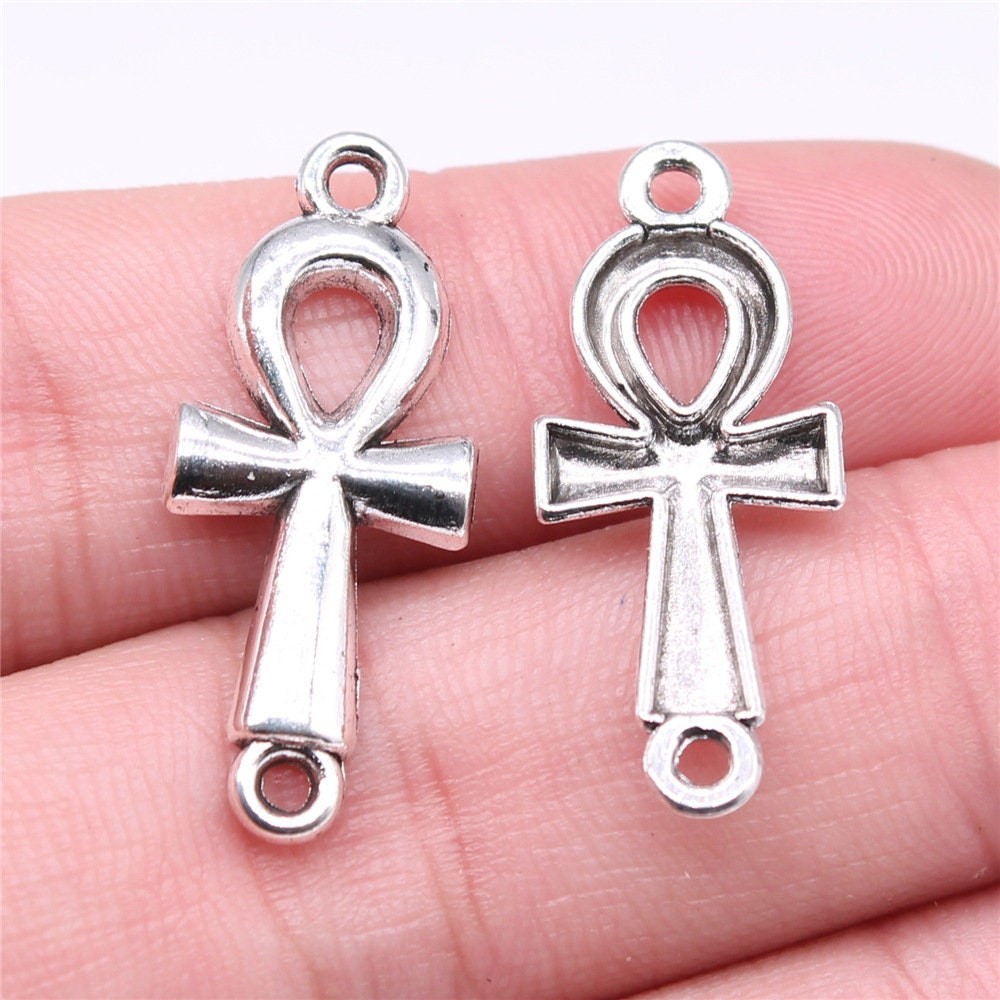 5 or 12PCS Antique Silver Tone Ankh Cross Religions Connector Pendant GGS249