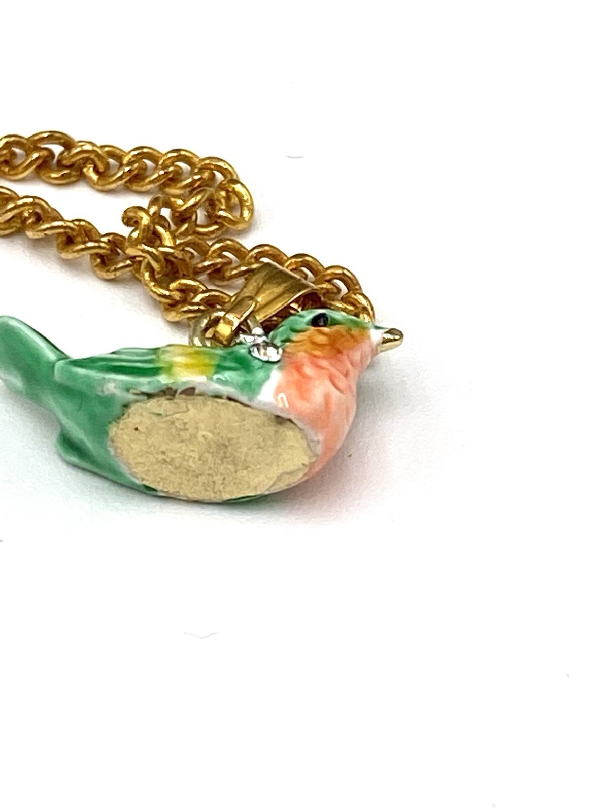 Enamel Ceramic Tiny Bird Green Pendant Necklace