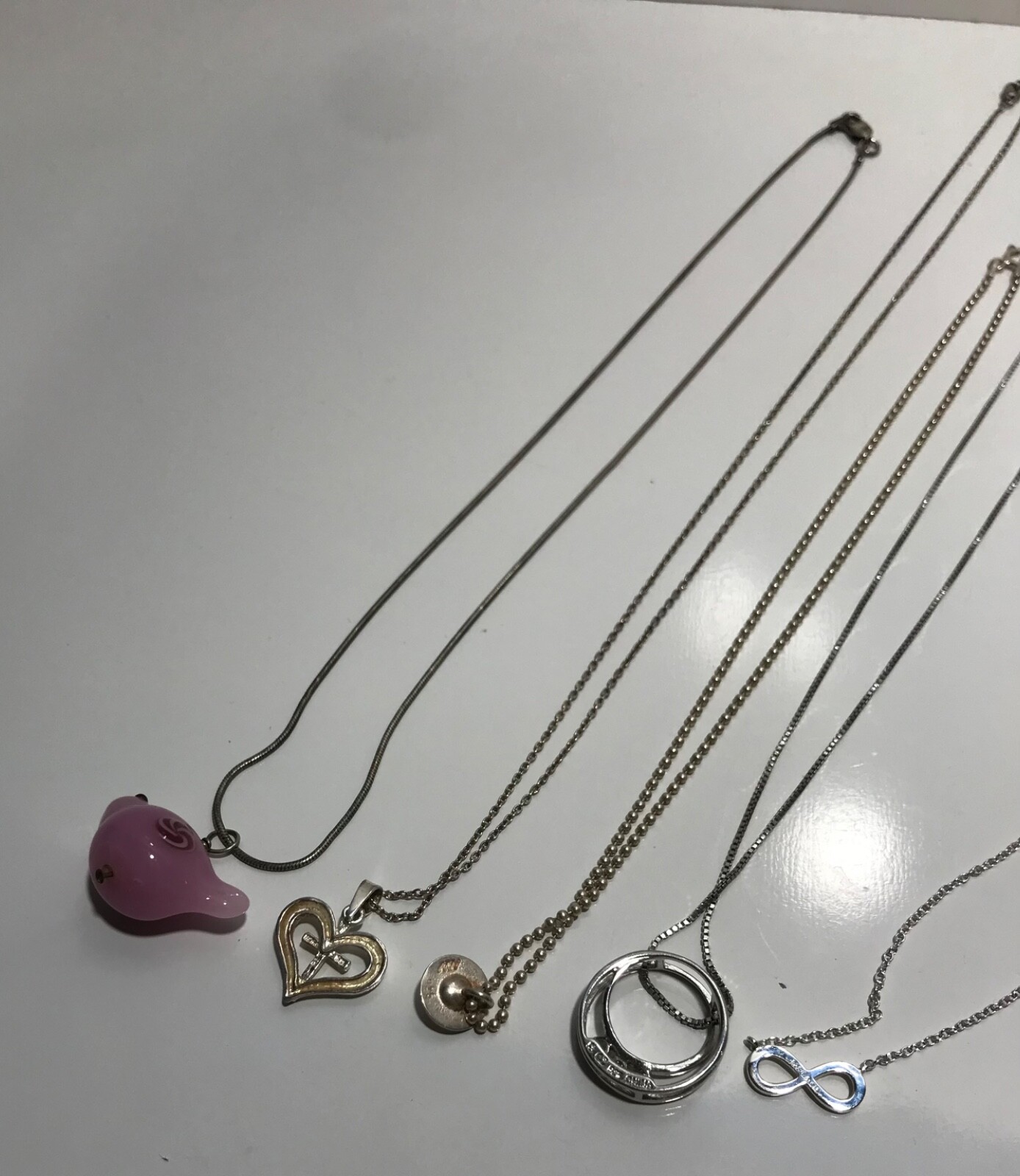Sterling Silver Lot Of 5 Chain Necklaces With Pendants #9
