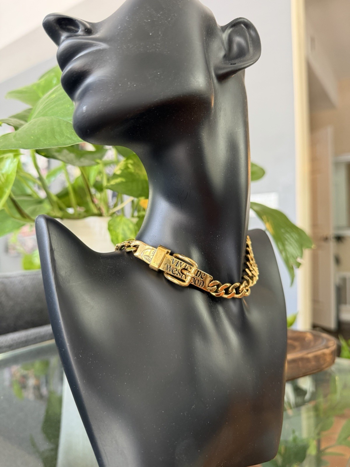 Vivienne Westwood Gold Tone Orb Clasp Curb Chain Necklace Punk Statement