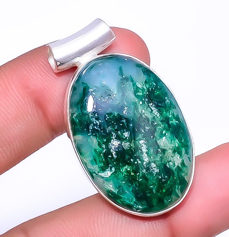 Green Aventurine 925 Sterling Silver Jewelry Pendant 1.56″ P2, Christmas Gift