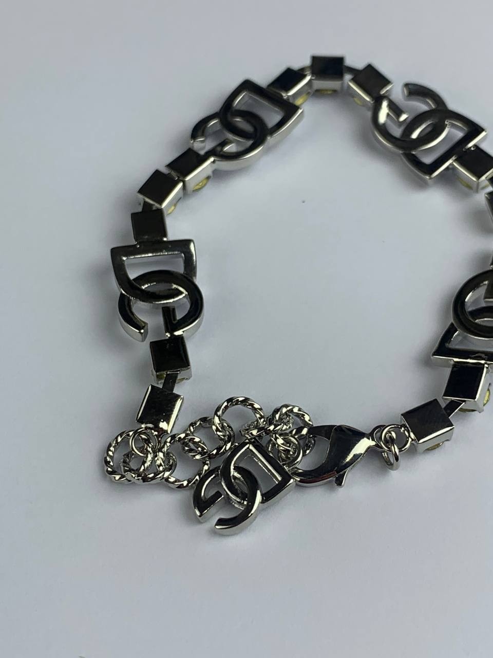 Dolce & Gabbana Silver Rhinestone Y2K Chain Link Bracelet