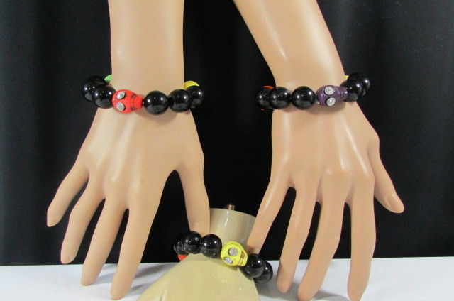 Women Elastic Fashion Skulls Bracelet Black Yellow Orange Red Green Skeletons