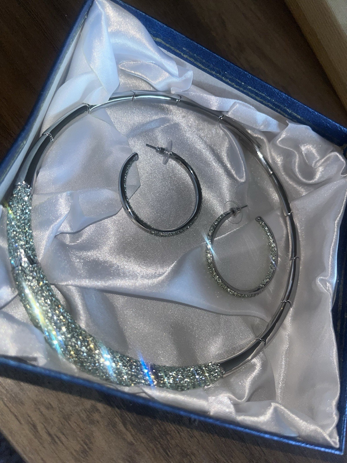 Joan Boyce All the Toppings Neck Wire & Hoop Pierced Earrings Silvertone/Aqua