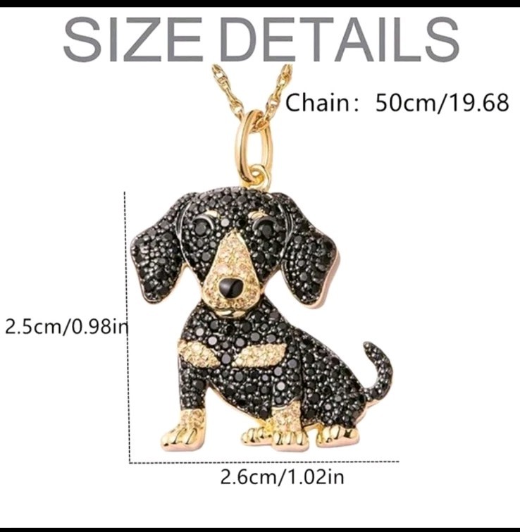 Dachshund Dog Rhinestone Pendant Necklace Dog Lover Gift Golden Toned