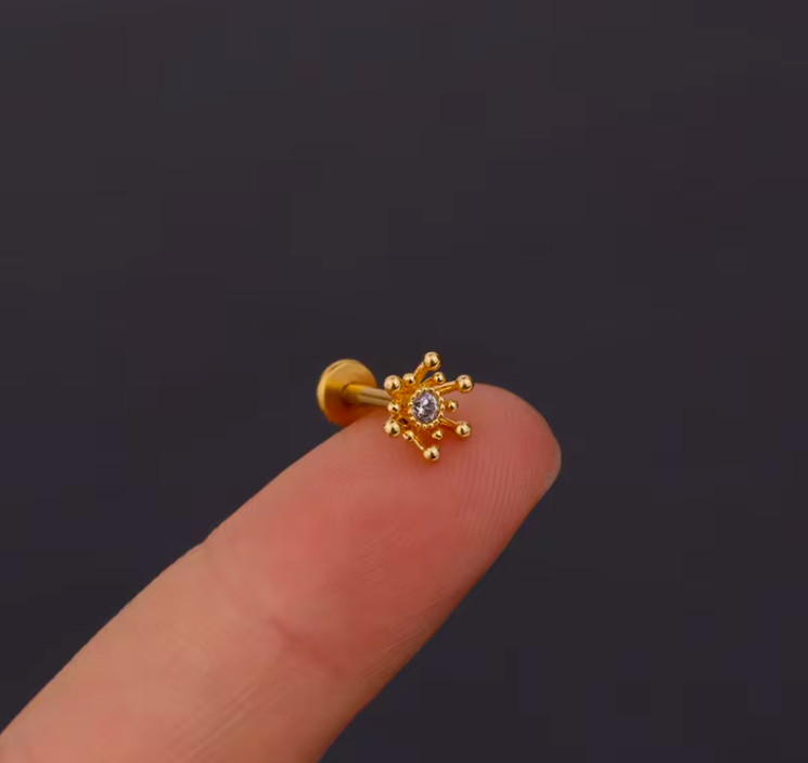 Internal Threaded Flat Labret Back Cartilage Helix Lobe Tragus Conch Earring UK