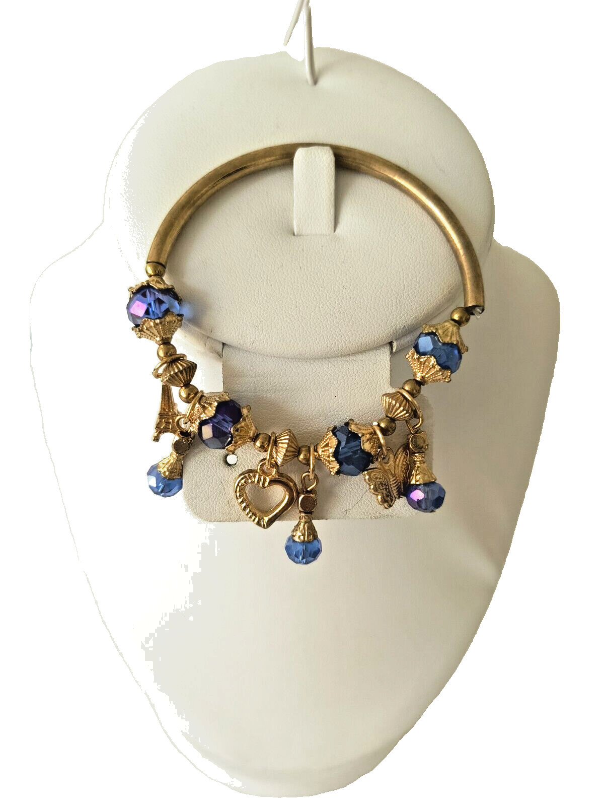 Fashion Jewelry Stretch Bracelet Gold Color Metal Charms Blue Acrylic Charms