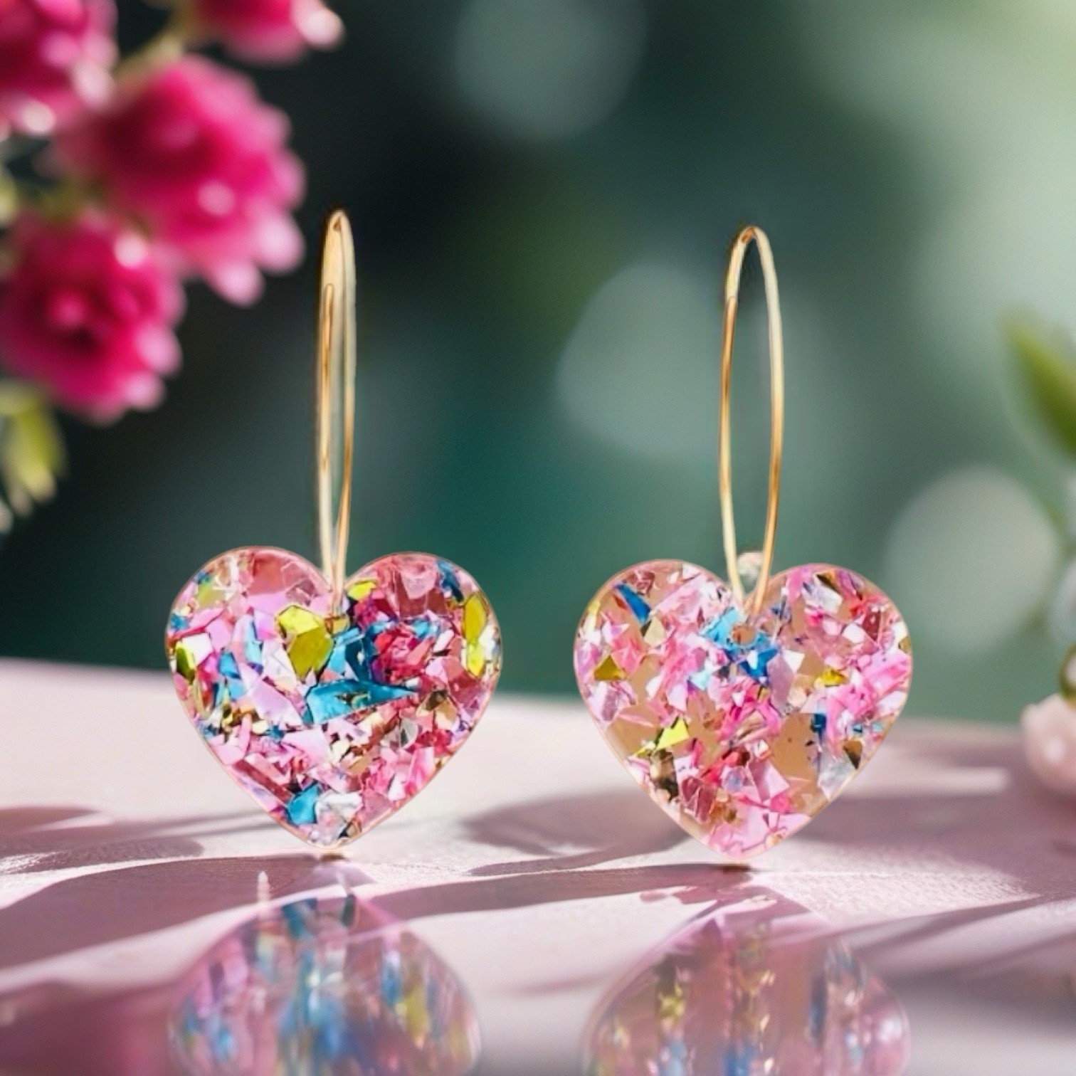 New Colorful Resin Heart Hoop Earrings Fashion Gift Women Jewelry • US Seller