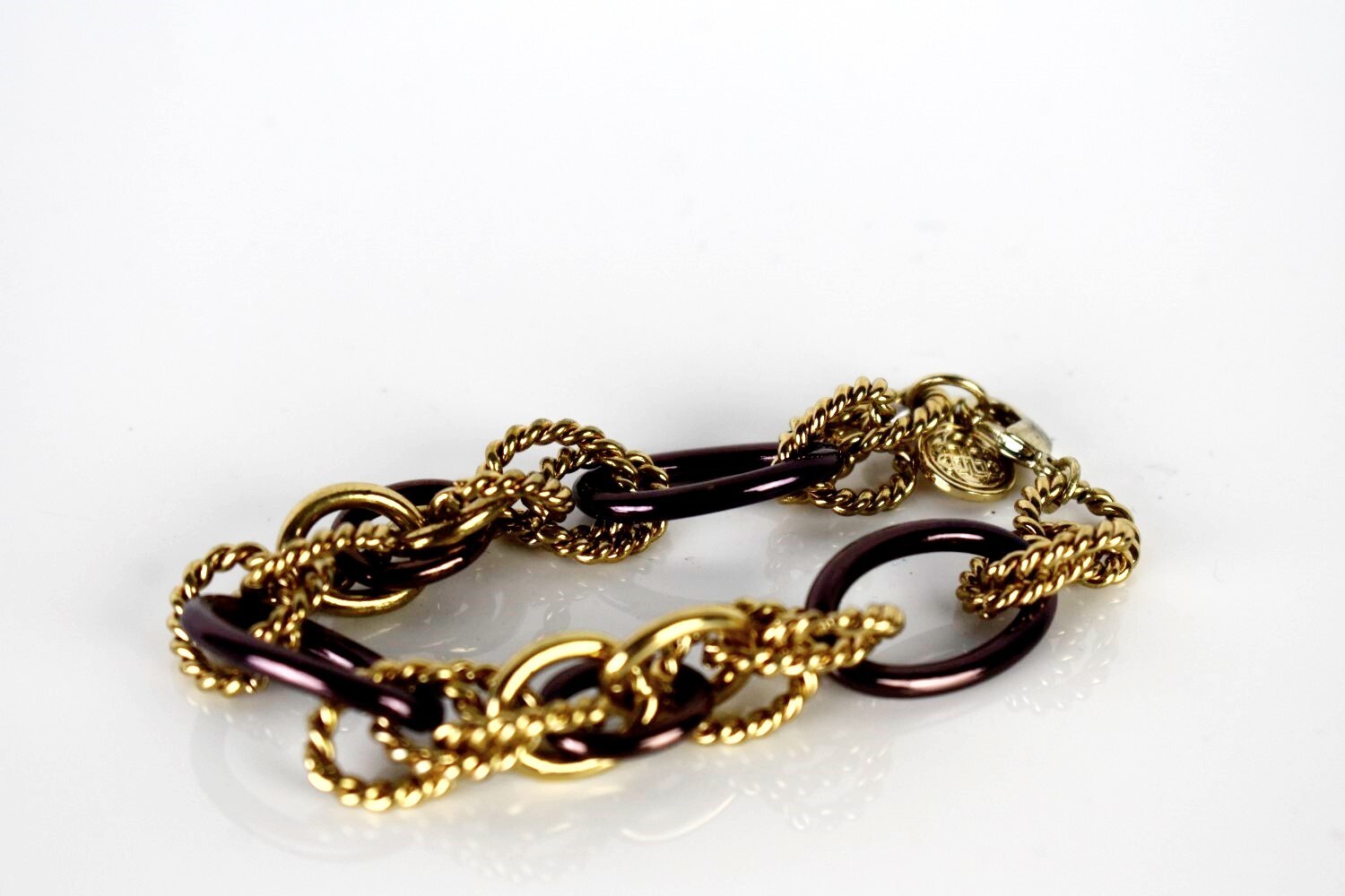 Bill Blass Vintage Bracelet Dark Brown and Gold Tone Twisted Oval Loop Chain