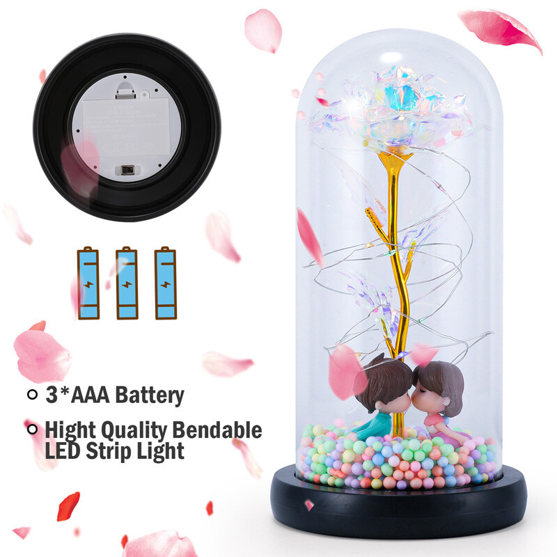 Galaxy Rose Forever Flower in Dome Glass LED Light Valentine’S Day Birthday Gift
