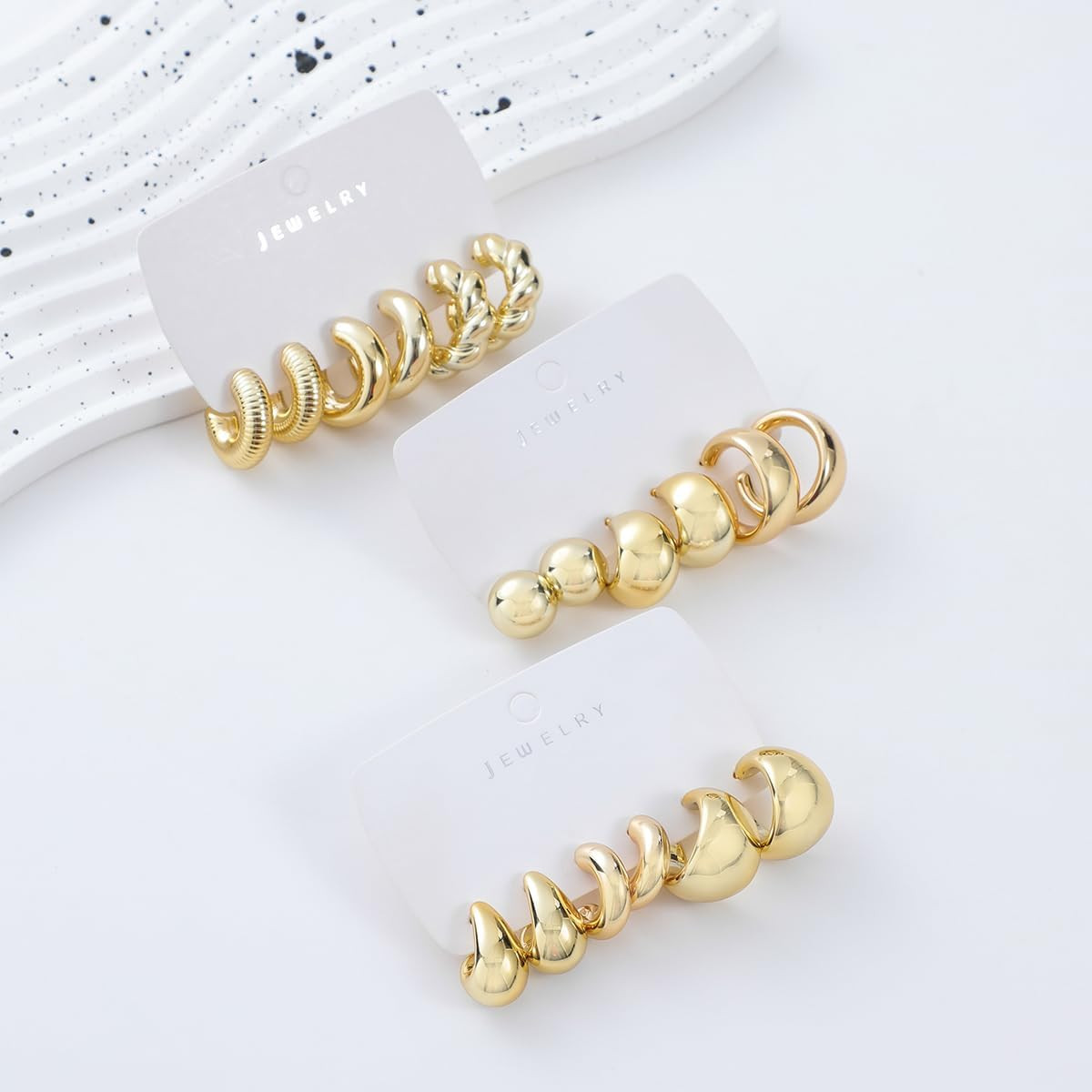 9 Pairs Chunky Gold Earrings Set for Women Trendy Lightweight Gold Plated Hoop E