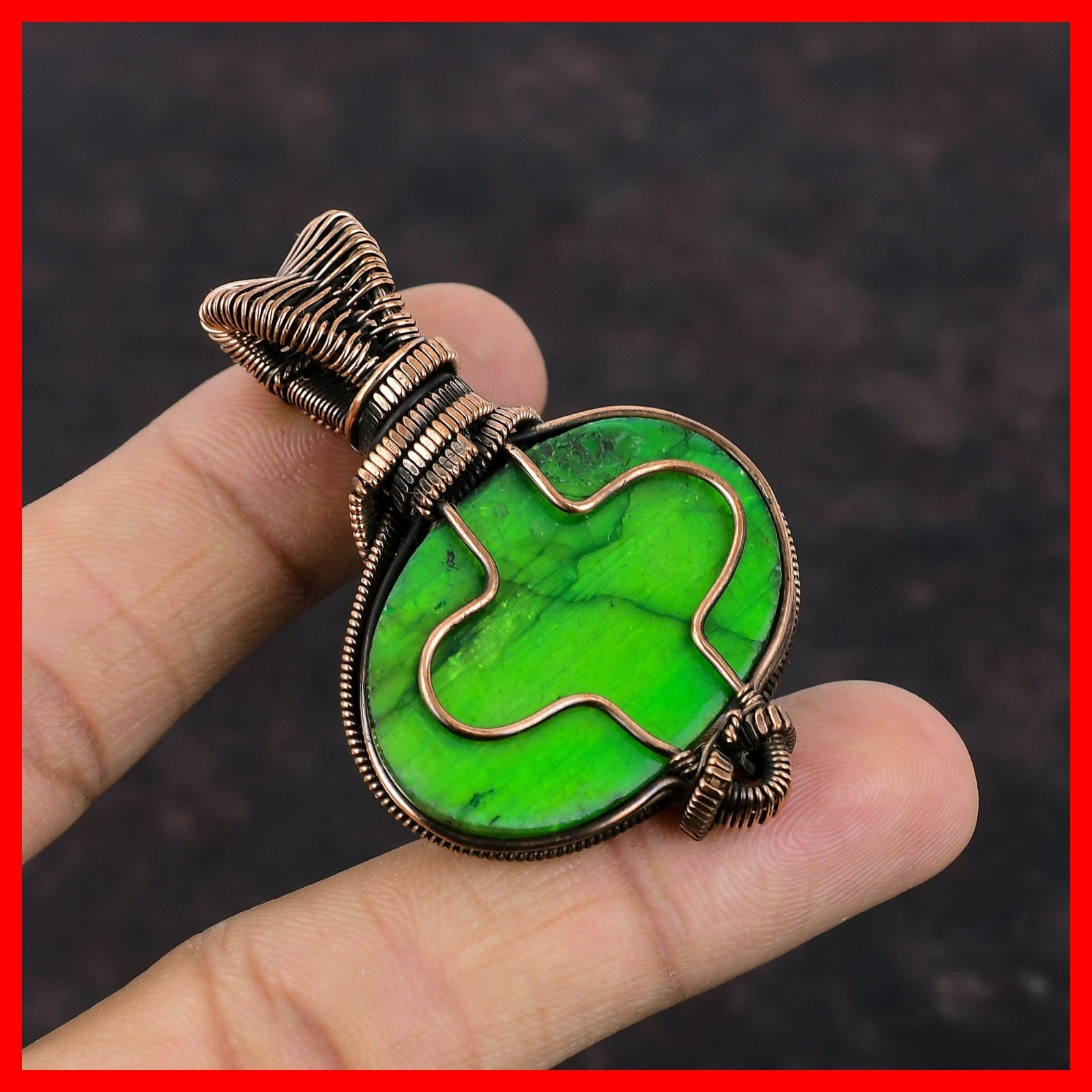 Green Fire Labradorite Stone Rainbow Moonstone Wedding Pendant Jewelry Copper