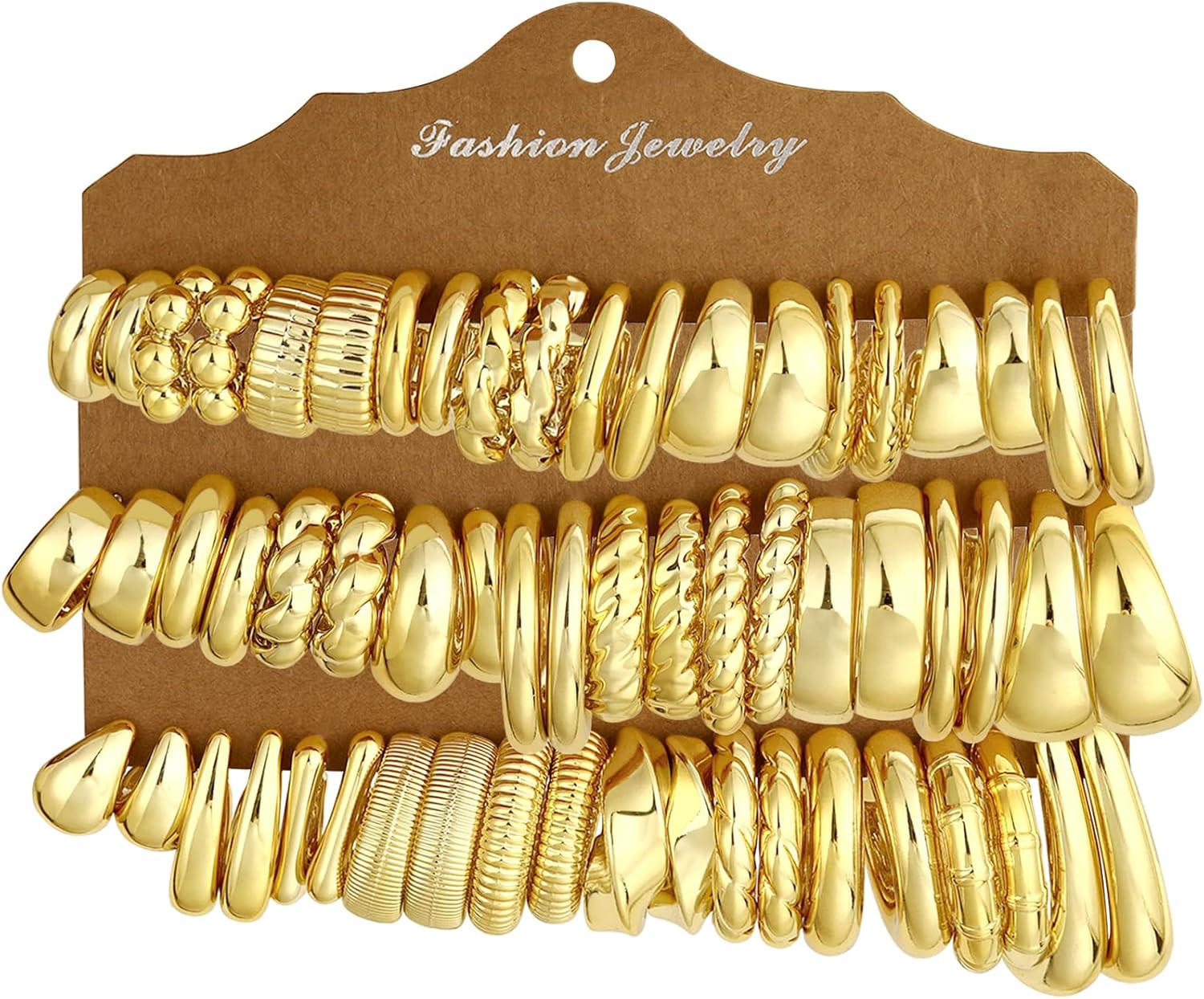 30 Pairs Chunky Gold Hoop Earrings for Women: 14K Gold Plated Lightweight Hypoal