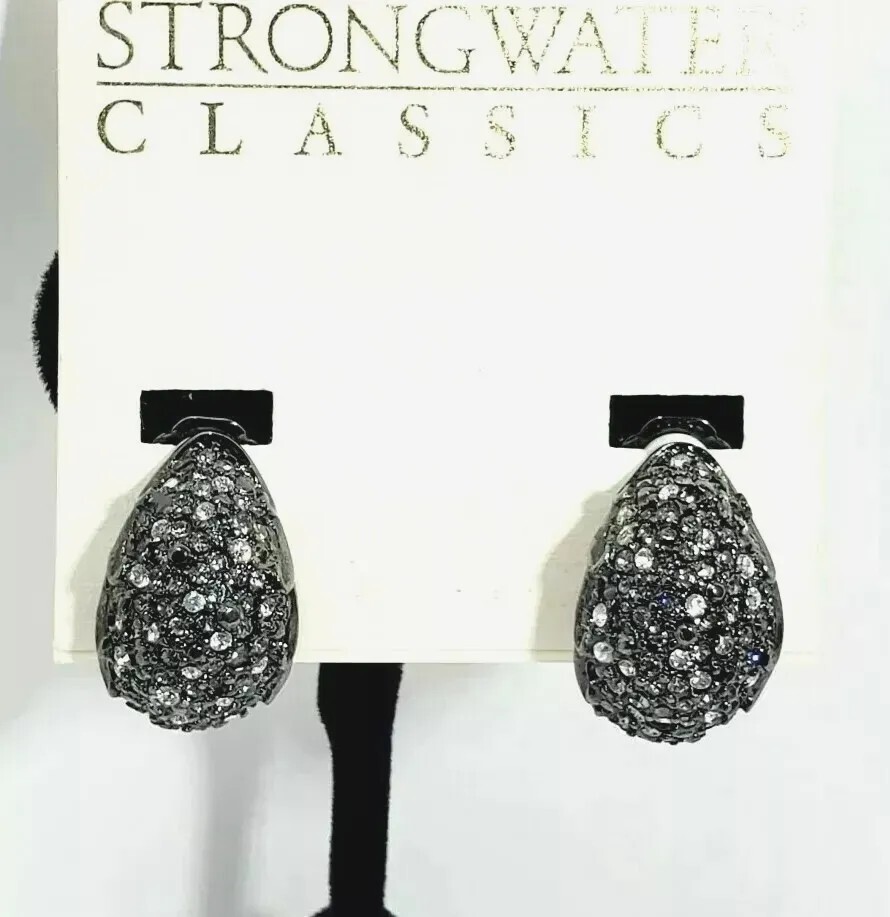 Vintage Jay Strongwater EARRINGS Paved Swarovski Crystals Japanned Gunmetal NOS