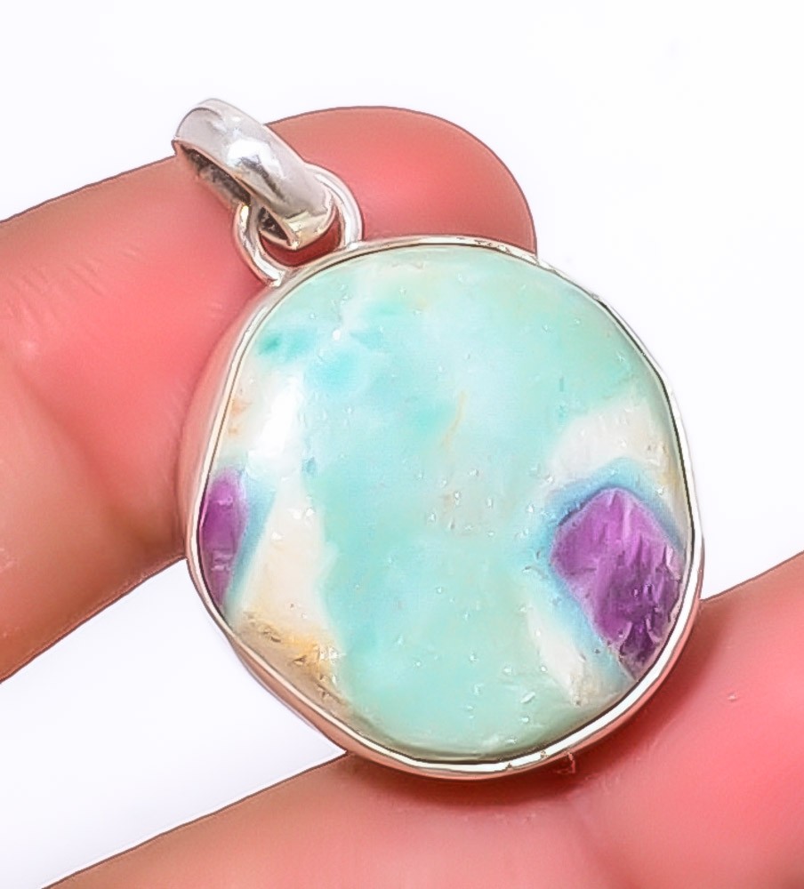 Ruby In Fuschite- India Simulated 925 Sterling Silver Jewelry Pendant 1.48″ T973