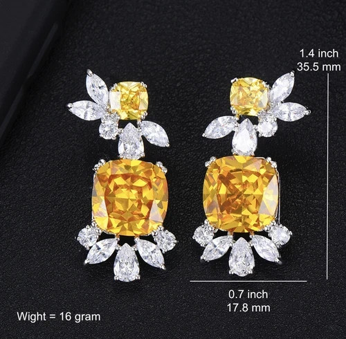 18K White Gold Filled 6CTW Yellow Citrine Gemstone Drop Earrings Christmas Gift