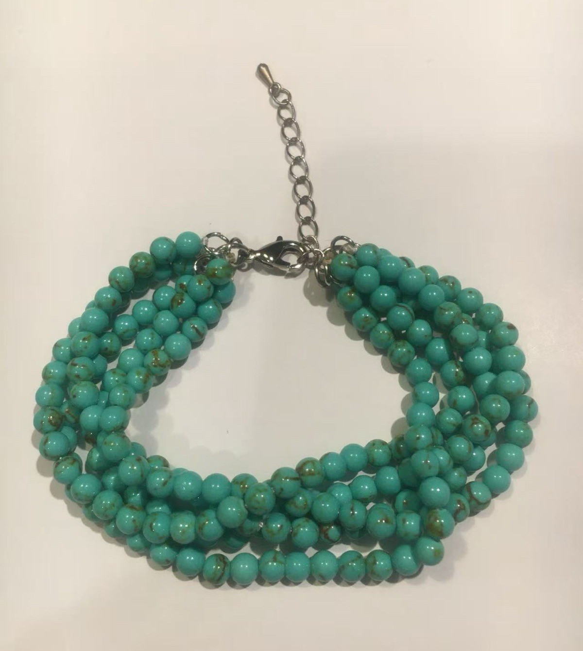 Turquoise Multi-Strand Beaded Cable Chain bracelet Lobster Clasp Extension