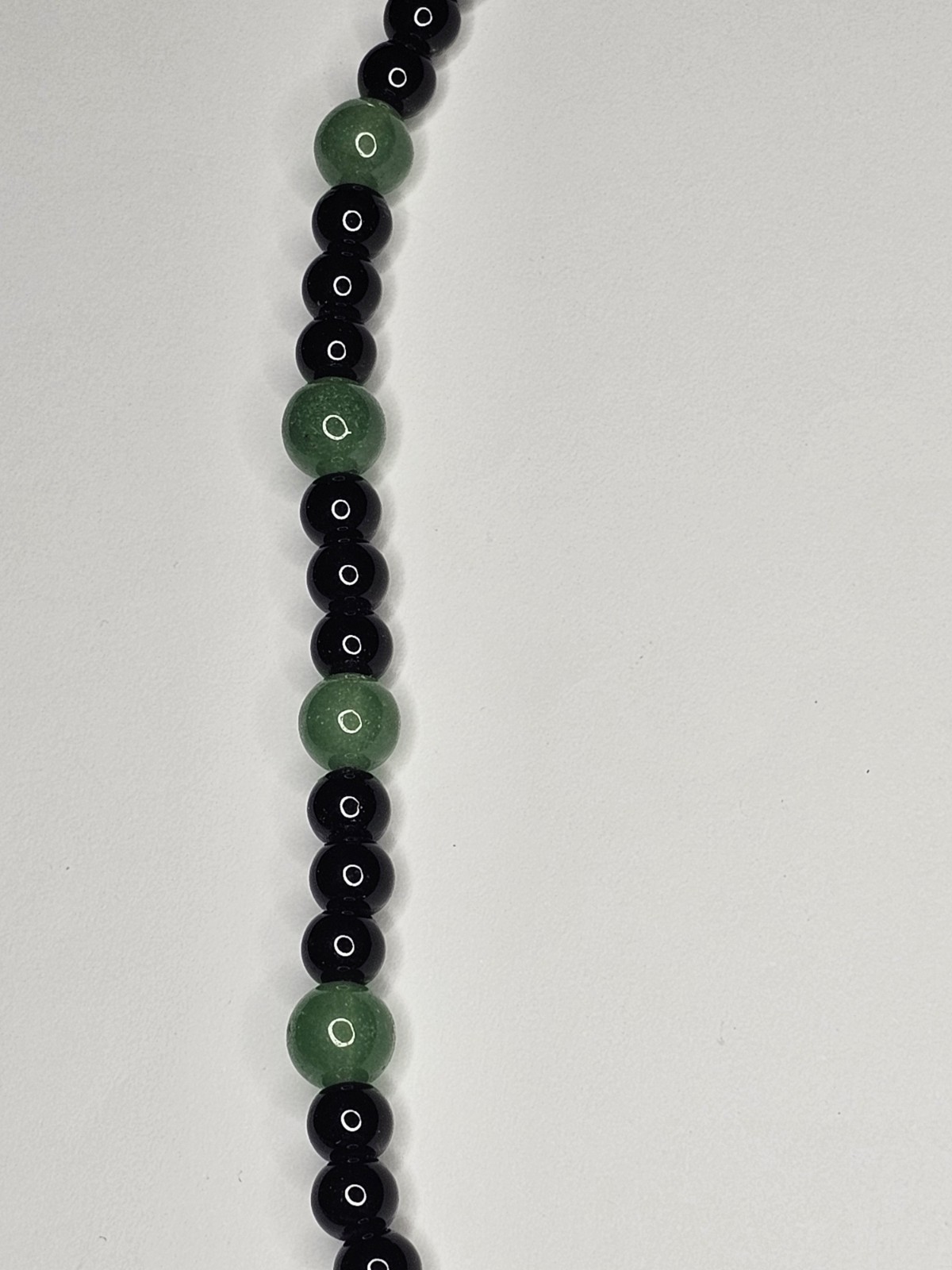 Vintage Aventurine & Onyx Necklace 19″ Polished Round Beads 30g