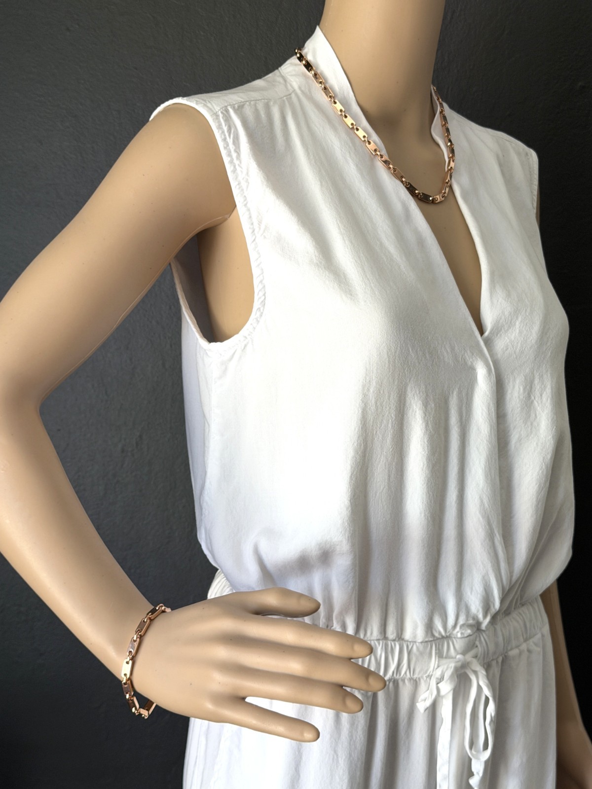 Signed MILOR Italy Rose Gold-Plated Bronze Bar Link Necklace & Bracelet Set