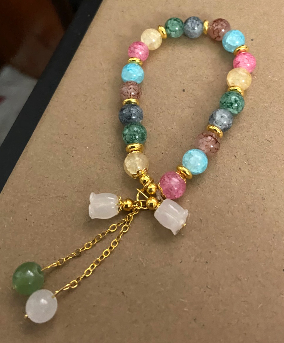 Pastel multicolor stretchy natural stone bracelet–6 in.