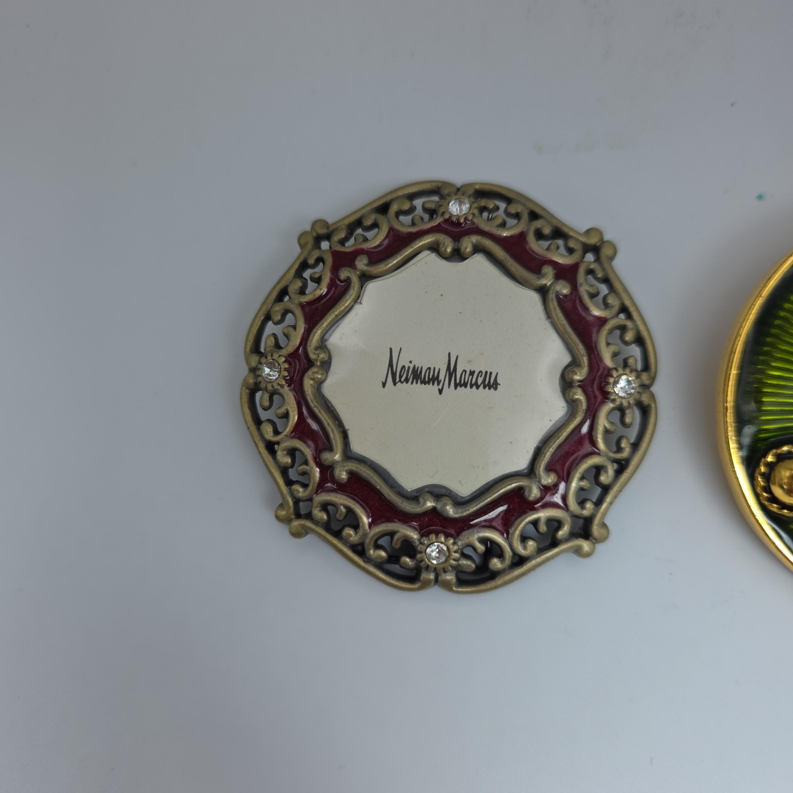 Neiman Marcus Enamel Rhinestone Pins Set Green Red Gold Tone Fashion Costume