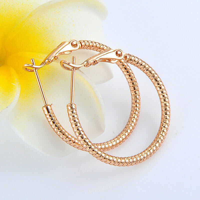 Cute New Yellow Gold Filled Ribbed Band 1″ Round Hoop Earrings