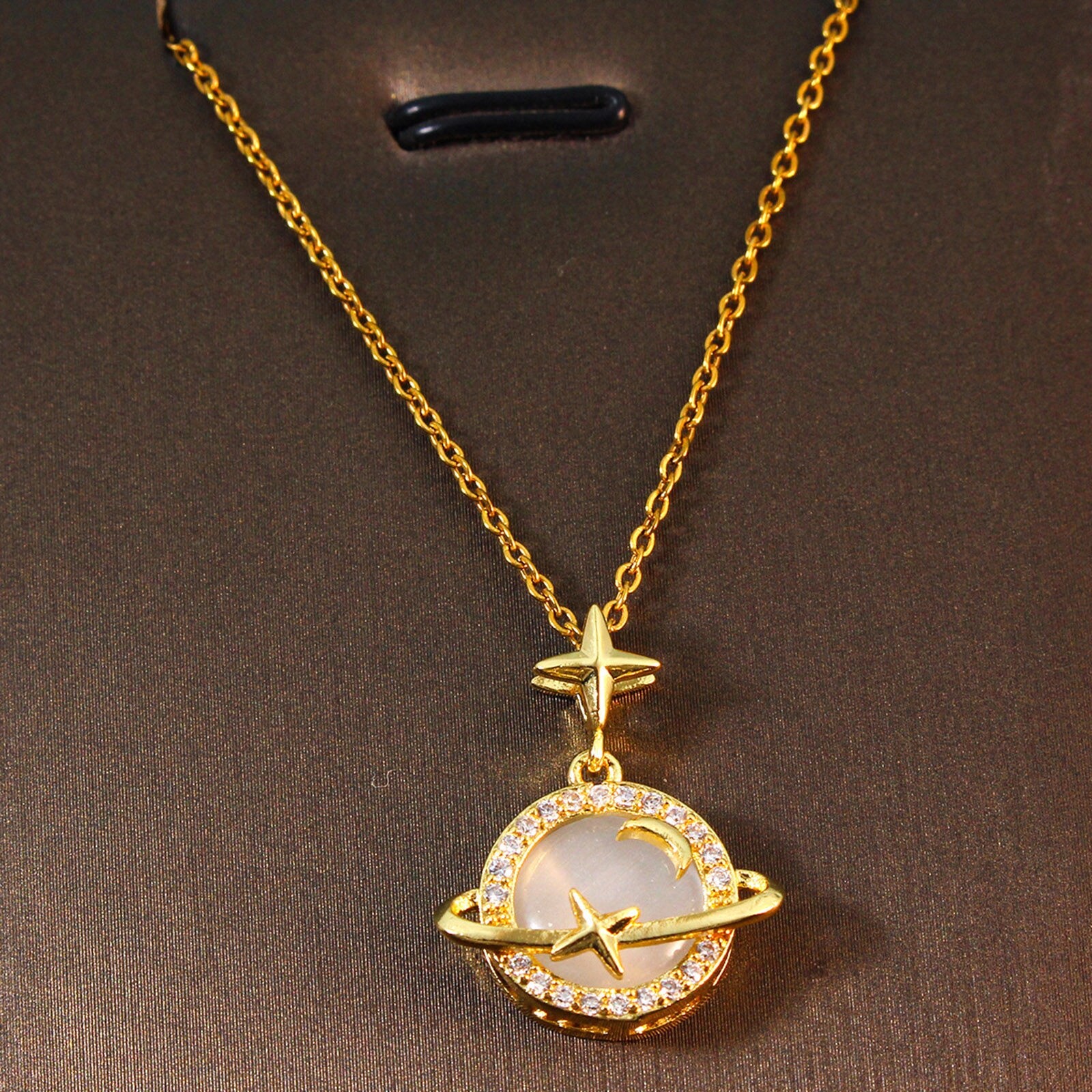 Planet Charm Necklace Space Theme Gold plated Galaxy Astronomy for Women